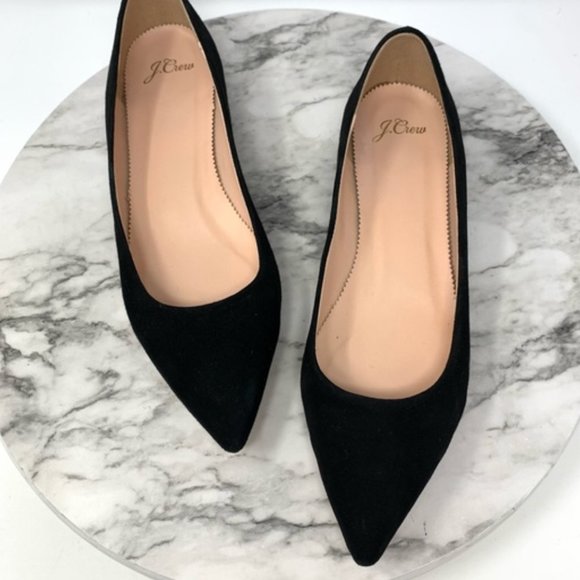 J. Crew Pointed Toe Suede Black Flats - Picture 1 of 4
